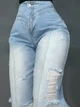 Джинсы женские Jeandia 369 straight fit на кокетке со швами рваные 34 голубые - изображение 2