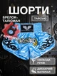 Комплект тайские шорты и брелок-талисман гиря для кикбоксинга мма муай тай тайского бокса смешанных единоборств мужские женские детские спортивные в зал с разрезами боксерские тренировочные сатиновые широкий пояс Univerza Голубые 4_3_L_7B - изображение 1
