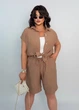 Летний однотонный женский костюм с шортами K066 L-XL (50-52) Хлопок светло-коричневый - изображение 1