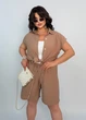 Летний однотонный женский костюм с шортами K066 L-XL (50-52) Хлопок светло-коричневый - изображение 2