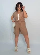 Летний однотонный женский костюм с шортами K066 L-XL (50-52) Хлопок светло-коричневый - изображение 3