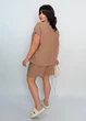 Летний однотонный женский костюм с шортами K066 L-XL (50-52) Хлопок светло-коричневый - изображение 4