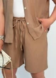 Летний однотонный женский костюм с шортами K066 L-XL (50-52) Хлопок светло-коричневый - изображение 5