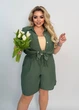 Летний однотонный женский костюм с шортами K066 L-XL (50-52) Хлопок зеленый - изображение 1