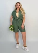 Летний однотонный женский костюм с шортами K066 L-XL (50-52) Хлопок зеленый - изображение 3