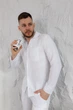 Чоловіча муслінова піжама BOBRAND в білому кольорі - L - зображення 4
