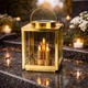 Лампадка на солнечной батарее “Вечное пламя” 28 см | 3 LED-свечи, золотая квадратная | для кладбища - изображение 1