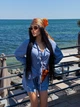 Костюм женский льняной шорты+рубашка на завязках голубого цвета 38277 42/44 - изображение 3