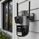 Камера видеонаблюдения Wi-Fi PTZ Dual Lens iCSee поворотная с двумя объективами и двойным экраном, система видеонаблюдения с ночным видением и датчиком движения, настенным и потолочным креплением для дома и офиса, 4K-360 - изображение 2