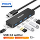 USB-концентратор PHILIPS USB 3.0, высокоскоростной расширительный 4-портовый концентратор, адаптер-конвертер для ноутбука на 5 портов, удлинительный кабель, разъем питания Type-C, длина 1,5 метра. - изображение 2