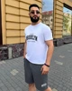 Костюм-двойка мужской из двунитки с вискозой с футболкой с надписью и шортами весенне-летний G&M k-130222 54-56 Размер цвет графит - изображение 4