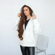 Бомбер-худі жіночий трикотаж молочний, L;XL - изображение 4
