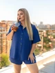 Женский легкий летний костюм шорты и рубашка с короткими рукавами, цвет синий, размер 54/56 GF7826 - изображение 4