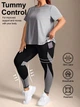 Жіночий спортивний фітнес костюм батал Plus Size футболка та легінси Сірий XL - зображення 5