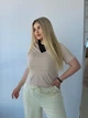 Приталенная женская футболка с полупрозрачным декольтем из микродайвинга 46-48, Бежевый - изображение 7