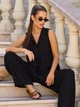 Лляний брючний костюм вільного крою з блузою без рукавів ISSA PLUS 15725 L чорний (issa2007682834006) - зображення 4