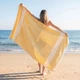 Большое пляжное полотенце Elmas Yellow 100% хлопок 100х180 см покрывало коврик для шезлонга желтое - изображение 1