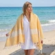 Большое пляжное полотенце Elmas Yellow 100% хлопок 100х180 см покрывало коврик для шезлонга желтое - изображение 3
