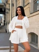 Костюм женский легкий шорты+рубашка молочного цвета 38407 46/48 - изображение 6