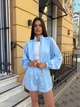 Костюм женский прогулочный шорты+кофта голубого цвета 38411 46/48 - изображение 4
