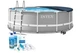 Каркасний басейн Intex 26726-6в1 cірий круглий з ПВХ та сталі на 16805 л 457х122 см з підстилкою драбиною тентом альгеніксом та хлором у таблетках (9-163-26726-6) - зображення 1