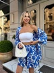 Костюм-двойка женский шелковый с кимоно и шортами с растительным принтом летний G&M k-130368 46-48 Размер цвет электрик - изображение 4