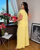 Костюм-двійка жіночий з американського крепу жатки з футболкою та широкими штанами літній G&M k-130473 60-62 Розмір колір жовтий - зображення 4