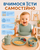 Детская посуда силиконовая ЭКО 6 предметов детский набор посуды на присосках тарелка детская чашка вилка и ложка BRS Зеленая - изображение 2