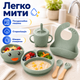 Детская посуда силиконовая ЭКО 6 предметов детский набор посуды на присосках тарелка детская чашка вилка и ложка BRS Зеленая - изображение 5