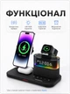 Беспроводная зарядная док станция 5в1 MagSafe докстанция для Apple iPhone 8 X 11 12 13 14 Pro Max Mini Plus быстрая магнитная зарядка для айфон наушников AirPods и часы Apple Watch с часами подсветкой и будильником Black C09-B - изображение 2