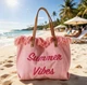 Пляжна сумка Summer Vibes з бахромою та вишивкою Текстильна 50х34х13см Рожевий - зображення 1