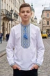 Вишиванка для хлопчика біла Козак, вишивка хрестиком, довгий рукав, повсякденна, 146, синьо-жовтий - зображення 2