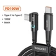Кутовий Кабель для заряджання та передачі даних Toocki 90 Degree black / 5A / 100W / USB Type-C to USB Type-C / 2м - зображення 2