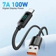 Кабель для заряджання та передачі даних Essager 100 W 7A Display Fast Charging Cable USB - Type-C / 2м / Чорний - зображення 2