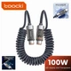 Кабель Спиральный Toocki Type-C – Type-C PD 100W (20V/5A) LED дисплей быстрая зарядка 1,8м Grey - изображение 1