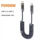 Кабель Спиральный Toocki Type-C – Type-C PD 100W (20V/5A) LED дисплей быстрая зарядка 1,8м Grey - изображение 2