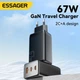 Сетевое зарядное устройство Essager 67W Black GaN PD QC3.0 / USB + 2 Type C/ быстрая зарядка / (G671A2CU1) - изображение 4