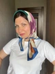 Шийна шовкова хустка Ірис 70*70 см бежевий/синій - зображення 2