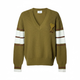 Мужской пуловер AMI Paris V-Neck Heart Logo Striped Knit Sweater Green Lichen размер M (AP07001.1M) - изображение 1