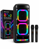 Портативная Bluetooth колонка BTS-2120 с двумя беспроводными микрофонами, RGB подсветка, 2 динамика 8", караоке акустика, черная - изображение 1