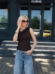 Хлопковый женский топ майка с открытыми плечами и драпировкой с брошью 46-48, Шоколадный - изображение 3