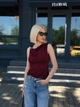 Хлопковый женский топ майка с открытыми плечами и драпировкой с брошью 42-44, Бордовый - изображение 3