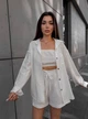 Жіночий літній лляний костюм (топ+шорти+сорочка) Uaclothes 46-48 Білий (like38607-190411350) - изображение 2