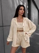 Жіночий літній лляний костюм (топ+шорти+сорочка) Uaclothes 42-44 Бежевий (like38608-190421349) - изображение 5