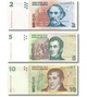 Набір 3 банкноти 2, 5, 10 песо Аргентина 2002 - 2012 рік UNC - зображення 1