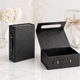 Подарункова коробка з ручкою BLACK 28,2×20,9×9,2 см, складана чорна коробка на магнітах під шкіру - зображення 1