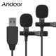 Двойной петличный микрофон Andoer EY-510D USB, 6 метров, петличка для ноутбука, компьютера, пк - изображение 1