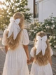 Банти для волосся на заколках білі шифонові, набір Мама та Донька Family Look, 2 шт, святкові банти для дівчинки та жінки - зображення 3