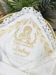 Комплект: крыжма + два мешочка Family Tradition велюровая махра сатин с вышивкой и кружевом 100х100 см белый Прилетай, ангелочек - изображение 3