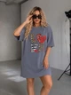 Платье-футболка женское из турецкого кулира оверсайз с принтом LOVE и стразами больших размеров летнее G&M k-130795 50-54 Размер цвет графит - изображение 1